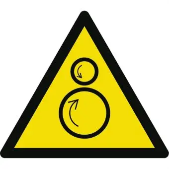 Advarselslabel der signalerer modrullende valser, ISO 7010 W025 - Sikkerhetsskilt