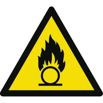 Advarselslabel der signalerer oxiderende substanser, ISO 7010 W028 - Sikkerhetsskilt