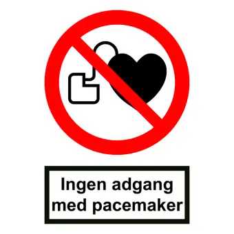Forbudsskilt der indikerer ingen adgang med pacemaker, ISO 7010 P007 - Forbudsskilte