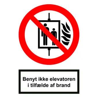 Forbudsskilt der indikerer at man ikke må benytte elevatoren i tilfælde af brand, ISO 7010 P020 - Forbudsskilte