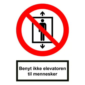 Forbudsskilt der indikerer benyt ikke elevatoren til mennesker, ISO 7010 P027 - Forbudsskilte