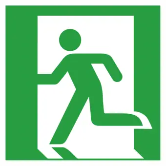 Nødudgang til venstre, ISO 7010 E001 - Nødskilte