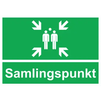 Nødsskilt der indikerer samlingspunkt, ISO 7010 E005 - Nødskilte