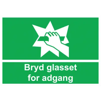 Nødskilt der indikerer bryd glasset for adgang, ISO 7010 E008 - Nødskilte