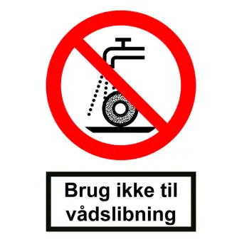 Forbudsskilt der indikerer brug ikke til vådslibning, ISO 7010 P033 - Sikkerhetsskilt
