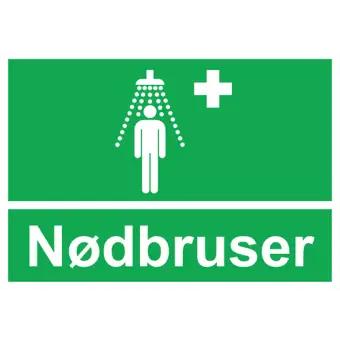Nødskilt der indikerer nødbruser, ISO 7010 E012 - Nødskilte