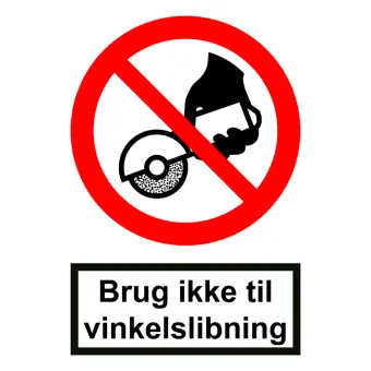 Forbudsskilt der indikerer brug ikke til vinkelslibning, ISO 7010 P034 - Sikkerhetsskilt