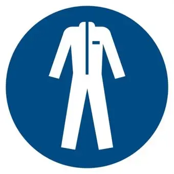Påbudsskilt der indikerer, at sikkerhedsdragt er påbudt, ISO 7010 M010 - Sikkerhetsskilt