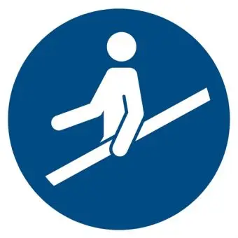 Påbudsskilt der indikerer, at gelænder skal benyttes, ISO 7010 M012 - Sikkerhetsskilt