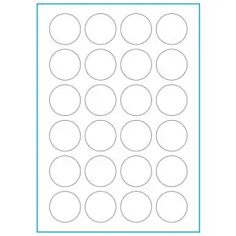 A4-Ø40, 24 Utstansede etiketter/ark, Ø40,0 mm, hvit matt, 100 ark - 