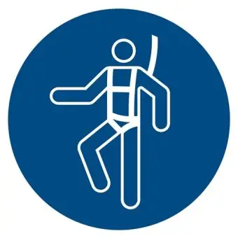 Påbudsskilt der indikerer, at faldsikring er påbudt, ISO 7010 M018 - Sikkerhetsskilt