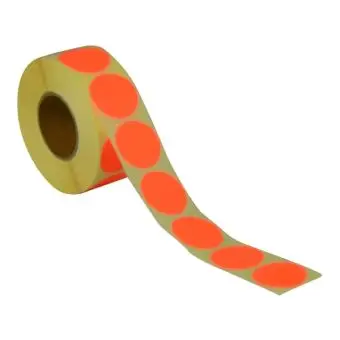 Rund etikett, Ø32, rød neon, permanent lim, 1000 stk. - Runde fargede, Ø32 mm