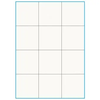 A4-12 slids, 100% resirkulert, 12 Utstansede etiketter/ark, 70,0 x 73,8 mm, off-white / matt, 75 ark - Etiketter i ark for skrivere