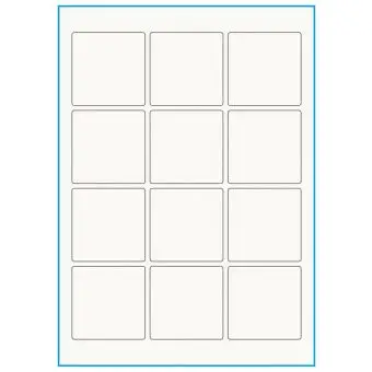 A4-12 kvad., 100% resirkulert 12 Utstansede etiketter/ark, 60,0 x 60,0 mm, off-white / matt, 75 ark - Etiketter i ark for skrivere