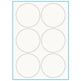 A4-Ø90, 100% resirkulert 6 Utstansede etiketter/ark, Ø90 mm, off-white / matt, 75 ark - 