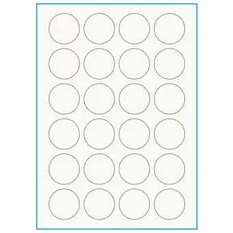 A4-Ø40, 100% resirkulert 24 Utstansede etiketter/ark, Ø40,0 mm, off-white / matt, 75 ark - 