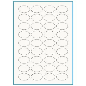 A4-36 Ovale, 100% resirkulert 36 Utstansede etiketter/ark, Oval 40,0 x 25,0 mm, off-white / matt, 75 ark - Etiketter i ark for skrivere