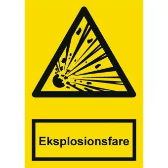 Advarselslabel der signalerer eksplosionsfare, ISO 7010 W002 - Sikkerhetsskilt