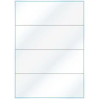 A4-4-smal slids, 4 Utstansede etiketter/ark, 210,0 x 73,8 mm, hvit/gloss, 100 ark - A-4 etiketter, hvit gloss