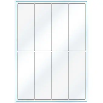A4-8 smal, 8 Utstansede etiketter/ark, 50,0 x 140,0 mm, hvit/gloss, 100 ark - A-4 etiketter, hvit gloss