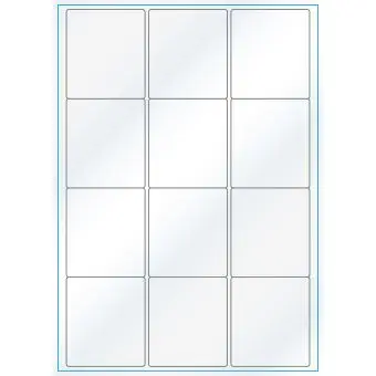 A4-12, 12 Utstansede etiketter/ark, 63,5 x 72,0 mm, hvit/gloss, 100 ark - A-4 etiketter, hvit gloss