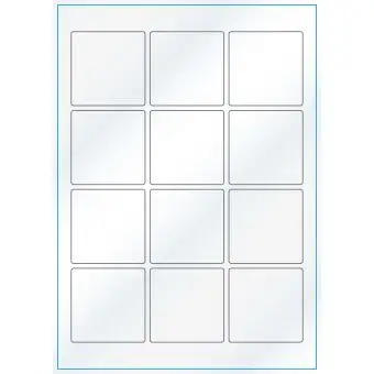 A4-12 kvad., 12 Utstansede etiketter/ark, 60,0 x 60,0 mm, hvit/gloss, 100 ark - A-4 etiketter, hvit gloss