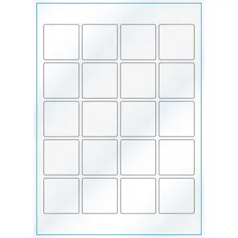 A4-20 kvad., 20 Utstansede etiketter/ark, 45,0 x 45,0 mm, hvit/gloss, 100 ark - A-4 etiketter, hvit gloss