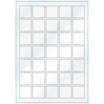 A4-35 kvad., 35 Utstansede etiketter/ark, 35,0 x 35,0 mm, hvit/gloss, 100 ark - A-4 etiketter, hvit gloss