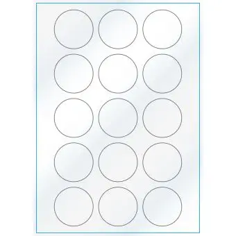 A4-Ø50, 15 Utstansede etiketter/ark, Ø50 mm, hvit/gloss, 100 ark - 