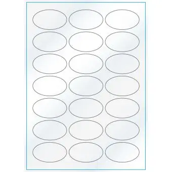A4-21 ovale, 21 Utstansede etiketter/ark, 60,0 x 35,0 mm, hvit/gloss, 100 ark - A-4 etiketter, hvit gloss