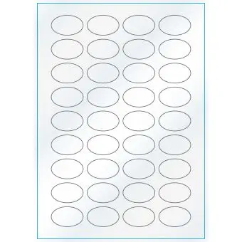 A4-36 ovale, 36 Utstansede etiketter/ark, 40,0 x 25,0 mm, hvit/gloss, 100 ark - A-4 etiketter, hvit gloss