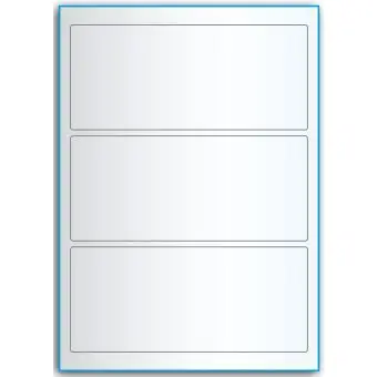 A4-3, 3 utstansede transparente etiketter/ark, 198,0 x 85,0 mm,  50 ark - A-4 etiketter, gjennomsiktige