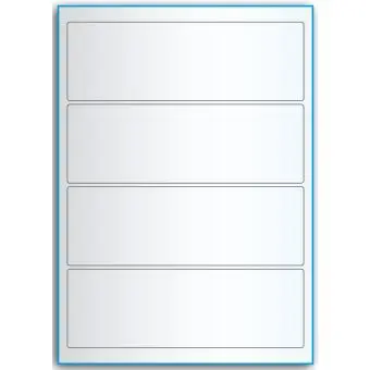 A4-4 smal, 4 utstansede transparente etiketter/ark, 195,0 x 65,0 mm,  50 ark - A-4 etiketter, gjennomsiktige
