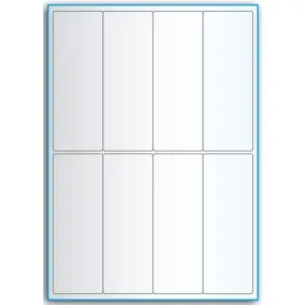 A4-8 smal, 8 utstansede transparente etiketter/ark, 50,0 x 140,0 mm,  50 ark - A-4 etiketter, gjennomsiktige