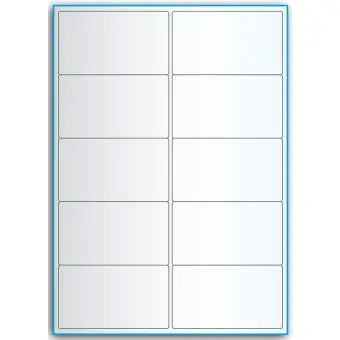 A4-10, 10 utstansede transparente etiketter/ark, 99,1 x 57,0 mm,  50 ark - A-4 etiketter, gjennomsiktige