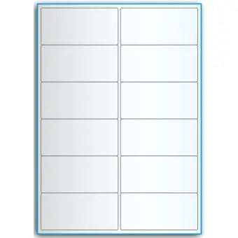 A4-12 smal, 12 utstansede transparente etiketter/ark, 99,1 x 47,5 mm,  50 ark - A-4 etiketter, gjennomsiktige