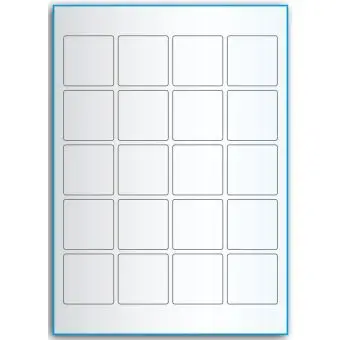 A4-20 kvad., 20 utstansede transparente etiketter/ark, 45,0 x 45,0 mm,  50 ark - A-4 etiketter, gjennomsiktige