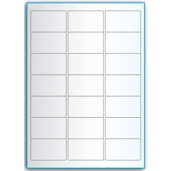 A4-21, 21 utstansede transparente etiketter/ark, 63,5 x 38,1 mm,  50 ark - A-4 etiketter, gjennomsiktige